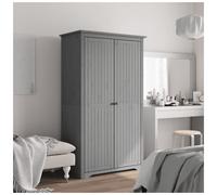 Wardrobe Grey 101x52x176.5cm Solid Pine & Engineered Wood 2-Door French StyleUK