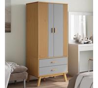Wardrobe Grey Brown Solid Pine 76.5x53x172cm 2 Drawers Scandinavian Finish.