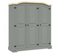 Wardrobe Grey Solid Pinewood 3-Door Domed Top 151x52x170cm Brown Rustic Corona