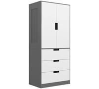 Homcom Wardrobe Closet With 2 Doors 3 Drawer And Clothes Hanging Rail, Grey