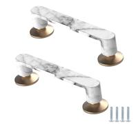 Wardrobe Handles 2 Pack Marble Wardrobe Knobs Cabinet Door Handles Suitable for Kitchen Cabinets Dresser Drawer Pulls Furniture Hardware(White Hole Center 160mm/6.3 Inches)