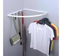 Wardrobe Hangers Rail, Right Angle Clothes Rack Bar, Space Saving Corner Closet Pole Support Bracket with Hooks, Metal Wall Garment Storage Solution