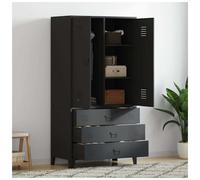 Wardrobe Industrial Black Metal 90x50x180cm 2 Shelves 1 Hanger 3 Drawers NameTag