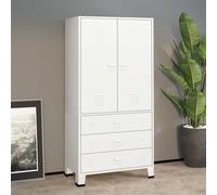 vidaXL Industrial Wardrobe White Metal Hanger Storage Cabinet Clothes Closet