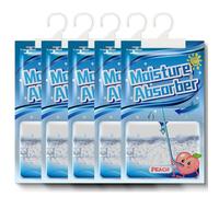 Wardrobe Moisture Absorber 5 Pack x 100 g, Hanging Dehumidifier with Fragrance, Moistureproof Desiccant Bag, Washrooms, Against Moisture, Anti-Mould, Deodorising Desiccant Bag