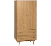 Wardrobe Natural Wood Effect 80x52x180cm Particle Board 2 Drawers Hanging Rails