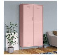 Wardrobe Pink Steel 90x50x180 cm 4 Adjustable Shelves Hanging Rail Levelers Fix