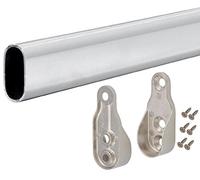 WARDROBE RAIL OVAL CHROME HANGING RAILS FREE END SUPPORTS & SCREWS (1.1m + 2 Free End Supports & Screws)