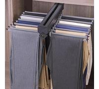 Wardrobe Rail Pull Out Closet Rod Extendable, Bearing 30kg Retractable Valet Rod, Aluminum Alloy Pull-Out Wardrobe Hanger, Double Row Damping Buffer Track Retractable Wardrobe Pants Rack (Color : Grey