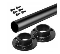 Wardrobe Rail Round Hanging Set Black Tube 25mm + End Bracket+ Black Screws Furniture Closet Clothes Hanger (795mm Rail + Brackets)