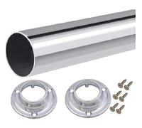 WARDROBE RAIL WARDROBE ROUND HANGING RAILS 25MM WITH FREE ENDS & SCREWS (915mm Rail + 2 Ends)