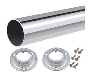 WARDROBE RAIL WARDROBE ROUND HANGING RAILS 25MM WITH FREE ENDS & SCREWS (915mm Rail + 2 Ends)