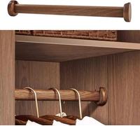 Wardrobe Rail Wooden Oval Closet Rod, Extra with End Support, Heavy Duty Thick Clothes Hanging Rods Natural Wood, Easy to Install(Dark Wood,60cm)