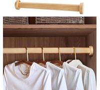 Wardrobe Rail Wooden Oval Closet Rod, Extra with End Support, Heavy Duty Thick Clothes Hanging Rods Natural Wood, Easy to Install(Light Wood,80cm)