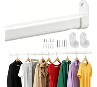 Wardrobe Rails and Fittings, 42-130 cm Extendable Clothes Rail 25 mm Heavy Duty Wardrobe Pole Adjustable Metal Closet Rod with 2 Brackets for Clothes, Wardrobe, Cabinet, Bathroom (White, 42-130cm)