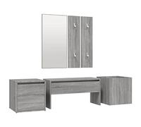 Wardrobe Set Grey Sonoma Wood Material with Hallway Bench, Mirror, Storage Box, Planter and Coat Rack, Versatile for Hallway, Hallway, Bedroom, Living Room