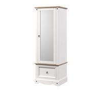 Wardrobe Single Door One Drawer Mirrored Solid Pine Tall Bedroom Furniture