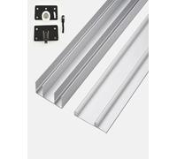 Wardrobe Sliding Door Track Hardware Kit,3 Track Aluminum Rails with Pulley program Sliding Glass Door Track Repair,Terrace Glass Screen Door Guide(180cm)