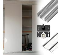 Wardrobe Sliding Door Track Kit, Commercial Double Closet Sliding Door Track with Floor Guide and Rollers for Indoor, Custom Size Pocket Door Hardware(295cm/116.1in)