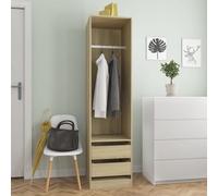 Wardrobe Smoked Oak 100x50x200 cm Engineered Wood 3+1 Compartment Storage Slim