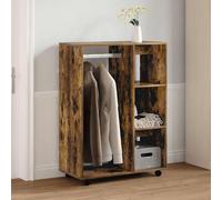 Wardrobe Smoked Oak 80x40x110 cm Engineered Wood Closet with Wheels 3-Tier Slim