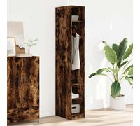 Wardrobe Smoked Oak Wood Material 30 x 50 x 200 cm with Clothes Rail and Shelves, Modern Storage Space for Bedroom, Compact Sliding Door Wardrobe for Hallway and Dressing Room