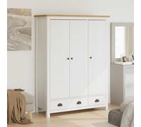 Wardrobe Solid Pine 127x50x170 cm White & Honey Brown 3-Door with Drawers Large