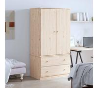 Wardrobe Solid Pine Natural 90x55x170 cm 2-Drawer Hanging Rail Rustic Untreated
