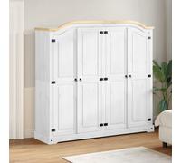Wardrobe Solid Pine White 194x52x186 cm Honey Finish Metal Handles Spacious
