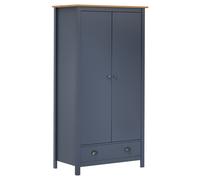 Wardrobe Solid Pine Wood 2-Door Grey 89x50x170 cm 1 Drawer Shelf Hanging Bar XL