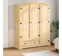 Wardrobe Solid Pine Wood Brown 151.5x52x186 cm Honey Finish 1 Drawer Metal