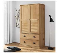 Wardrobe Solid Pine Wood Brown 90x55x170cm Shutter Design 2 Drawers With Rail UK