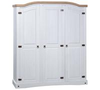 Wardrobe Solid Pinewood White Grey 150.5x52x170cm Domed Top 3-Door Rustic Finish