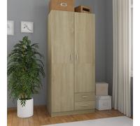 Wardrobe Sonoma Oak 80x52x180 cm Engineered Wood 2 Doors 2 Drawers metal handle
