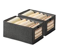 Wardrobe Storage Organiser Foldable - 2Pcs Drawer Organiser Clothes Fabric Storage Boxes Bin with Clear Window Shelf Stackable Clothing Storage Boxes for Underwear Jeans Pants Shirts Leggings Toy