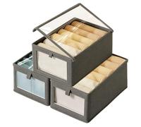 Wardrobe Storage Organiser Foldable - 3Pcs Drawer Organiser Clothes Fabric Storage Boxes Bin with Clear Window Shelf Stackable Clothing Storage Boxes for Underwear Jeans Pants Shirts Leggings Toy, Gre