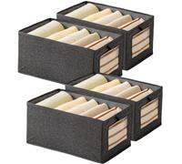Wardrobe Storage Organiser Foldable - 4Pcs Drawer Organiser Clothes Fabric Storage Boxes Bin with Clear Window Shelf Stackable Clothing Storage Boxes for Underwear Jeans Pants Shirts Leggings Toy