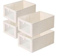 Wardrobe Storage Organiser Foldable - 4Pcs Drawer Organiser Clothes Fabric Storage Boxes Bin with Clear Window Shelf Stackable Clothing Storage Boxes for Underwear Jeans Pants Shirts Leggings Toy