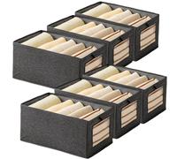 Wardrobe Storage Organiser Foldable - 6Pcs Drawer Organiser Clothes Fabric Storage Boxes Bin with Clear Window Shelf Stackable Clothing Storage Box for Underwear Jeans Pants Shirt Legging Toy(Grey)