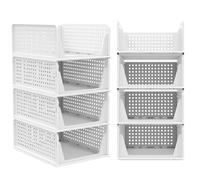 Wardrobe Storage Organiser, Set of 4 Stackable Foldable Wardrobe Storage Box Organizer, Cupboard Storage Organiser, Drawer Organisers Under Sink Storages, Airing Cupboard Storage Basket for Home