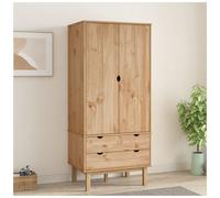 Wardrobe Tall Scandinavian Pine Wood 76.5x53x172cm Brown 2 Drawers 1 Compartment