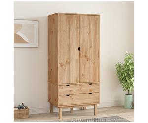 Wardrobe Tall Scandinavian Pine Wood 76.5x53x172cm Brown 2 Drawers 1 Compartment