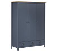 vidaXL Solid Wood Pine 3-Door Wardrobe Hill Grey 127x50x170 cm Clothes Cabinet