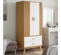 Wardrobe White Brown Solid Pine Wood 76.5x53x172cm Scandinavian 2 Drawers Waxed