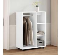 Wardrobe White Composite Wood 80 x 40 x 110 cm with Storage Space, Wheels and Shelves for Bedroom, Modern Organiser System, Compact and Easy to Clean