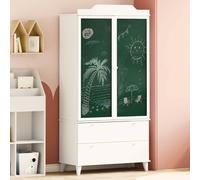 Wardrobe White Engineered Wood 90x45x180cm Chalkboard Doors 2 Drawers Kids room
