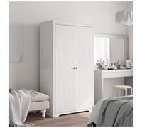 Wardrobe White Solid Pine 101x52x176.5cm French Style 2-Door Armoire Engineered