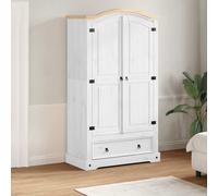 Wardrobe White Solid Pine & Engineered Wood 102x52x186cm Metal Handle 1-Drawer.