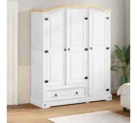Wardrobe White Solid Pine & Engineered Wood 151.5x52x186 cm Metal 1-DrawerRustic