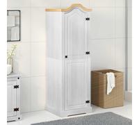 Wardrobe White Solid Pine Wood 55x52x170cm Matte Rustic 1-Door With Ample Shelf
